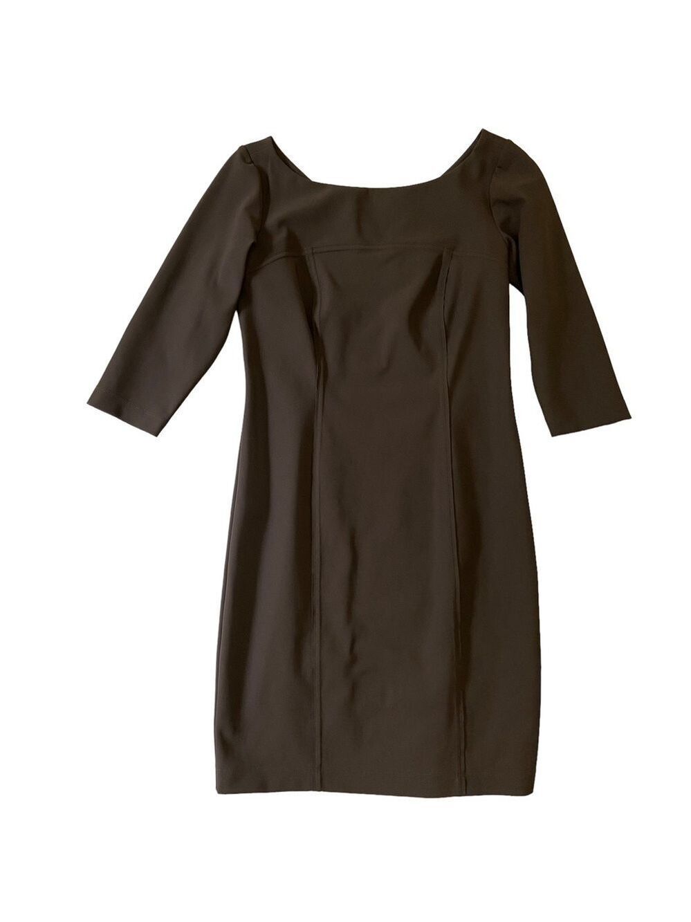 Sarah Pacini dress flattering soft jersey brown 3/4 sleeve round neckline size 1